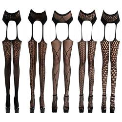 Damen 5 Styles Pack Strümpfe Strapsen Enge High Waist Fishnet Dessous Geschenk für Freundin von KHUFUZI