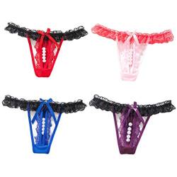 KHUFUZI Frauen sexy Unterwäsche Unterwäsche Spitze Tangas Höschen Niedliche G-Strings Kurzes Geschenk für Freundin (4 Farben Pack D) von KHUFUZI