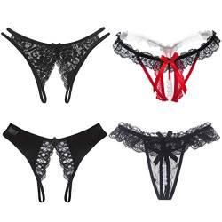 KHUFUZI Sexy Unterwäsche für Frauen, Unterwäsche aus Spitze, Höschen, Strings, niedlich, Geschenk für Freundin oder Frau, 4 Sets. von KHUFUZI