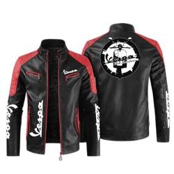 KHUYTRP Herren Lederjacken für Servizio Vespa Print Bikerjacke PU Motorradjacke Casual Outwear Stehkragenjacke Reißverschluss Weiche Mäntel-Red+Black1||XL von KHUYTRP