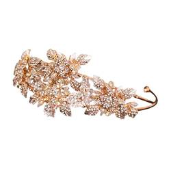 1 Stück Strass-Stirnband, Braut-Kopfschmuck, goldfarbene, juwelenbesetzte Stirnbänder for Frauen, Kristall-Perlen-Haar-Hochzeits-Kopf-Accessoire, Makramee-Dekor, schicke Frauen-Krone, Hochzeitskrone, von KHYYHA