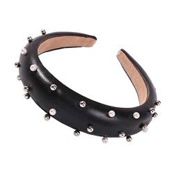 1pc Frau Kopfbedeckung Mädchen Leder verdicken Vintage Reifen Perlen breit Kostüm Frauen Haar Pu Band Mädchen Perle Rand Stirnband hartes Stirnband schwarz Zubehör Kopfschmuck künstlich für von KHYYHA