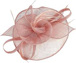 Damen-Fascinator, Feder, Blume, Brautschmuck, rosa Haare, elegante weiße Hüte, Stirnbänder (Color : Rose, Size : One Size) von KHYYHA