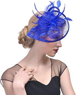 Damen-Fascinator, Feder-Teeparty-Hut, Schleier-Stirnband mit Haarspange, weiße Feder, rote Feder-Stirnbänder (Color : Onecolor, Size : One Size) von KHYYHA