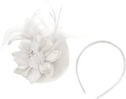Damen Fascinator Feder Blume Haarnadel Brosche Corsage Braut Haarband Party Fascinator Kleine Stirnbänder (Color : Bianco, Size : One Size) von KHYYHA