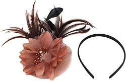 Damen Fascinator Feder Blume Haarnadel Brosche Corsage Braut Haarband Party Fascinator Kleine Stirnbänder (Color : Coffee, Size : One Size) von KHYYHA