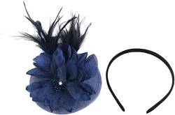 Damen Fascinator Feder Blume Haarnadel Brosche Corsage Braut Haarband Party Fascinator Kleine Stirnbänder (Color : Navy, Size : One Size) von KHYYHA
