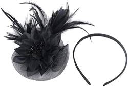Damen Fascinator Feder Blume Haarnadel Brosche Corsage Braut Haarband Party Fascinator Kleine Stirnbänder (Color : Nero, Size : One Size) von KHYYHA