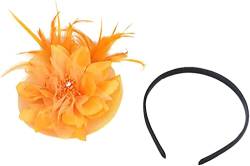 Damen Fascinator Feder Blume Haarnadel Brosche Corsage Braut Haarband Party Fascinator Kleine Stirnbänder (Color : Orange, Size : One Size) von KHYYHA