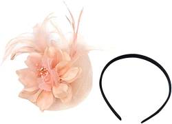 Damen Fascinator Feder Blume Haarnadel Brosche Corsage Braut Haarband Party Fascinator Kleine Stirnbänder (Color : Rose, Size : One Size) von KHYYHA