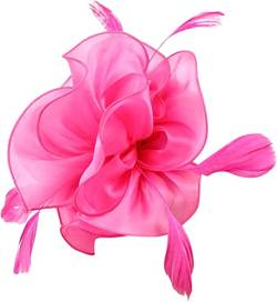 Fascinator-Hut for Frauen, Tea-Party-Stirnband, Derby-Hochzeit, Blumen-, rote Blumen-Haarspange, ausgefallene Hut-Stirnbänder (Color : Hot Pink, Size : One Size) von KHYYHA