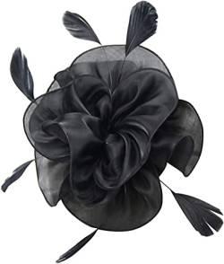 Fascinator-Hut for Frauen, Tea-Party-Stirnband, Derby-Hochzeit, Blumen-, rote Blumen-Haarspange, ausgefallene Hut-Stirnbänder (Color : Nero, Size : One Size) von KHYYHA