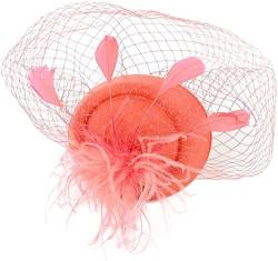 Fascinators Hut for Frauen Tea Party Stirnband Derby Hochzeit Blume Clip Rote Feder Stirnband Stirnbänder (Color : Orange, Size : One Size) von KHYYHA