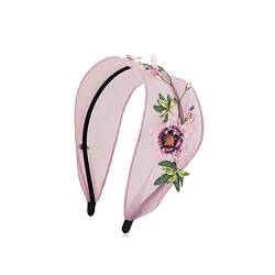 Handbesticktes Passionsblumen-Mesh-Haarband mit breitem Haarband von KHYYHA