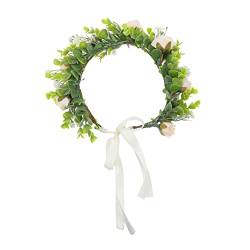 Kopfschmuck Rose Braut Hochzeit Handgefertigte Accessoires Rosa Krone Haar Schöner Kranz Blume Leis Kristall Strass Kopf Blumen for Lady Vine Urlaub Requisiten Blattgirlande Band Bräute von KHYYHA