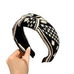 Kopfwickel Damen Stirnband Schachbrett-Serie Stirnband weiblich schwarz-weiß kariertes Stirnband mit breiter Krempe Stoff-Haarband, schwarz-weißes Liebes-Stirnband (Color : Grid Knitted, Size : As s von KHYYHA