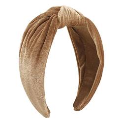 Modische Stirnbänder for Damen und Mädchen, Samt-Stirnband, breiter Knoten, Haarreifen for lässige Mode (Color : Khaki, Size : One Size) von KHYYHA