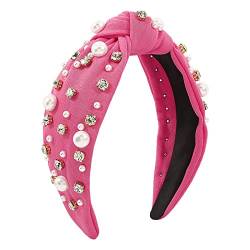 Perlen-Stirnband for Frauen, breites Stirnband mit Schleife, modische Haarreifen, Haar-Accessoires for Frauen und Mädchen (Color : BHot Pink, Size : One Size) von KHYYHA