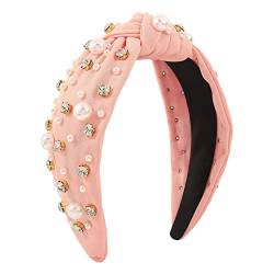 Perlen-Stirnband for Frauen, breites Stirnband mit Schleife, modische Haarreifen, Haar-Accessoires for Frauen und Mädchen (Color : BPink, Size : One Size) von KHYYHA