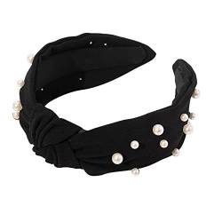 Perlen-Stirnband for Frauen, breites Stirnband mit Schleife, modische Haarreifen, Haar-Accessoires for Frauen und Mädchen (Color : Nero, Size : One Size) von KHYYHA