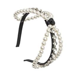 Stirnband Strass Kopfschmuck Glitzer Stirnbänder for Frauen Perlen Stirnband for Mädchen Schleife Haarbänder Strass Haarband Dekoratives Haarband Dame Haarschmuck Blush Braut Weiß von KHYYHA