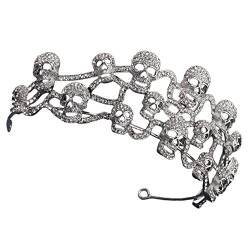 Totenkopf-Kronen-Kopfschmuck for Frauen, Strass-Kopfschmuck, Braut-Kopfschmuck for Hochzeit, Halloween, Totenkopf-Stirnband, Hochzeit, Halloween, Totenkopf-Haarband, Legierung, Abschlussball, Kopfschm von KHYYHA