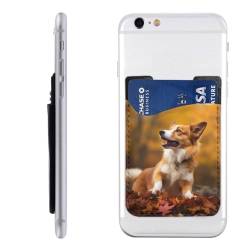 KHiry Handy-Kartenhalter mit Hundemotiv aus bedrucktem Leder, zum Aufkleben, Kreditkartenetui für Handyhülle, mit rutschfestem Futter, sichert bis zu 3 Karten, geeignet für die meisten Smartphones, von KHiry