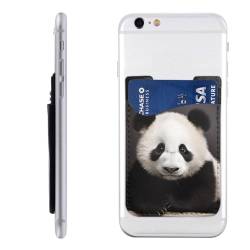 KHiry Niedlicher schwarzer und weißer Panda bedruckter Leder-Telefon-Kartenhalter zum Aufkleben, Kreditkartenetui für Handyhülle, mit rutschfestem Futter, sichert bis zu 3 Karten, geeignet für die von KHiry