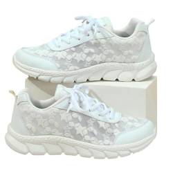 KIASRZN Luxuriöse orthopädische Sneaker für Damen, Hohle, atmungsaktive Mesh-Schuhe mit Dicker Sohle und Stoßdämpfung, Übergröße (White,37) von KIASRZN
