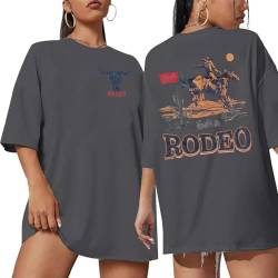 Rodeo Shirts Damen Cowgirl Outfits: Not My First Rodeo Western T-Shirts Vintage Kuh Schädel Grafik T-Shirts Oversized Tops, GRAU, Klein von KIDDAD