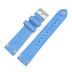 KIDEXO Leder Uhrengurt 18-22mm Ersatz Armband Uhrengürtel, Hellblau, 18mm silberne Schnalle von KIDEXO