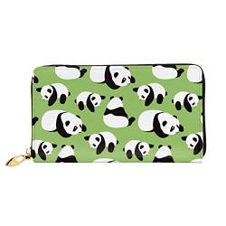 KIDINN Grüner Hintergrund Panda Print Leder Brieftasche, Frauen Reißverschluss um Lange Brieftasche PU Reise Kartenhalter Geldbörse, Grün , Einheitsgröße von KIDINN