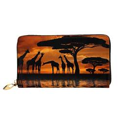 KIDINN Ledergeldbörse mit Giraffe unter dem Baum in Afrika, Damen, Reißverschluss, lang, Reisekartenhalter, Geldbörse, Giraffe unter dem Baum in Afrika, Einheitsgröße von KIDINN