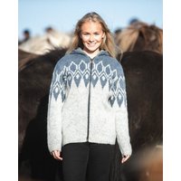 KIDKA Kapuzenstrickjacke - kid-172 - Herren / Damen Jacke mit Nordischem Skandinavischem Muster - aus isländischer Schurwolle (rau) von KIDKA