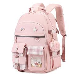 KIDNUO Rucksack für Mädchen 15,6 Zoll Laptop Schultasche Kinder Grundschule Rucksäcke Büchertaschen für Mädchen Teenager Frauen Student, Pink, Large, Laptop-Rucksack von KIDNUO