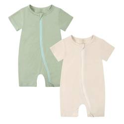 KIDS TALES 2er-Pack Säugling Baby Kurzarm Strampler Pyjamas Kleinkind Bambus Viskose 2 Wege Reißverschluss Jumpsuit Nachtwäsche von KIDS TALES