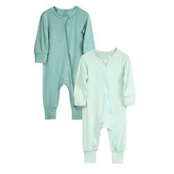 KIDS TALES Baby Bambus Viskose Reißverschluss Strampler PJS 2er-Pack Säugling Langarm Pullover Jammies Kleinkind Füße Bodys Pyjama von KIDS TALES