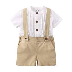 KIDS TALES Baby Boys Gentleman Formal Anzüge Baumwolle Leinen Kurzarm Hemden Tops + Hosenträger + Shorts 3PCS Outfits Set von KIDS TALES