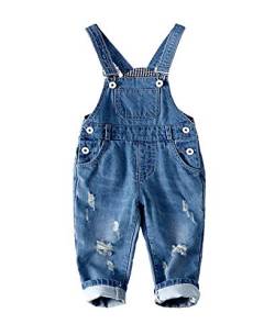 KIDSCOOL SPACE Baby Boy Girl Jean Overalls,Kleinkind zerrissene Denim süße Arbeitskleidung,Blau,3-4 Jahre von KIDSCOOL SPACE