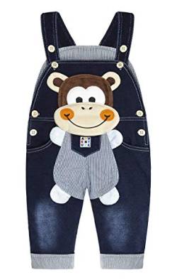 KIDSCOOL SPACE Baby-Denim-Latzhose, 3D niedliche Cartoon-Jeans-Latzhose,Blau,12-18 Monate von KIDSCOOL SPACE