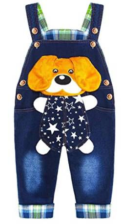 KIDSCOOL SPACE Baby-Denim-Latzhose, 3D niedlicher Cartoon-Hund gestrickte Jean-Latzhose,Blau,6-12 Monate von KIDSCOOL SPACE