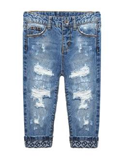 KIDSCOOL SPACE Baby Elastische Innen Zerrissene Jeans,Kleine Kleinkind Kinder Distressed Denim Hosen,Blau,2-3 Jahre von KIDSCOOL SPACE