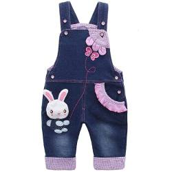 KIDSCOOL SPACE Baby-Jeans-Overall, Kleinkind-Denim süßes 3D-Häschen-Outfit, Blau, 12-18 Monate von KIDSCOOL SPACE