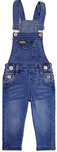 KIDSCOOL SPACE Baby-Jungen, schmale Passform, Kleinkinder, zerrissene Latztaschen, Mode-Denim-Overalls, Mittelblau, 9-12 Monate von KIDSCOOL SPACE