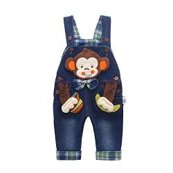 KIDSCOOL SPACE Baby Jungen Mädchen Latzhose, Kleinkind Denim 3D Affen Latzhose, Blau, 12-18 Monate von KIDSCOOL SPACE