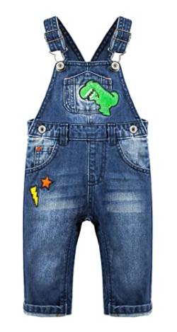 KIDSCOOL SPACE Baby Jungen Overall,Dinosaurier auf Latz Lightning Star Jean Latzhose,Blau,12-18 Monate von KIDSCOOL SPACE