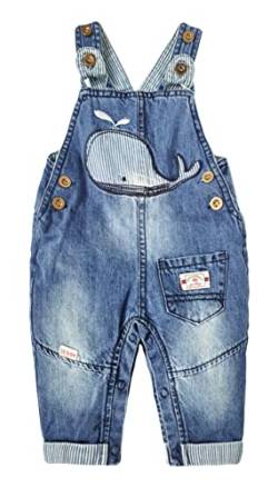 KIDSCOOL SPACE Baby Mädchen Einfacher Windelwechsel Snap Beine Whale Sticked Denim Overall,Blau,2-3 Jahre von KIDSCOOL SPACE