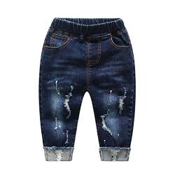 KIDSCOOL SPACE Baby Mädchen Jungen Jeans,Kleines Kind Elastische Taille Zerrissene Jeanshose,Blau,18-24 Monate von KIDSCOOL SPACE