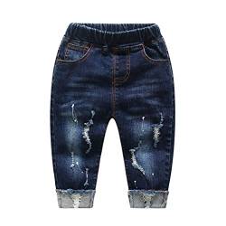 KIDSCOOL SPACE Baby Mädchen Jungen Jeans,Kleines Kind Elastische Taille Zerrissene Jeanshose,Blau,4-5 Jahre von KIDSCOOL SPACE