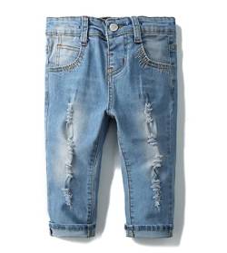 KIDSCOOL SPACE Baby Mädchen Jungen Slim Jeans,D-Ring Gummiband innen Zerrissene Jeanshose,Hellblau,18-24 Monate von KIDSCOOL SPACE